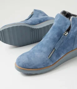 Women TOP END Boots|Wedges-Opal Denim Spot Suede Fur Ankle Boots