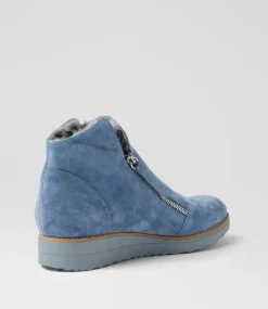Women TOP END Boots|Wedges-Opal Denim Spot Suede Fur Ankle Boots
