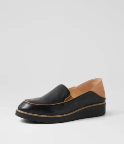 Women TOP END Loafers|Flats-Orias Black Dark Tan Leather Loafers