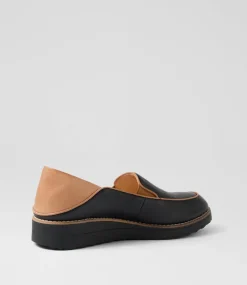 Women TOP END Loafers|Flats-Orias Black Dark Tan Leather Loafers