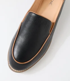 Women TOP END Loafers|Flats-Orias Black Dark Tan Leather Loafers