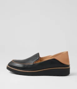 Women TOP END Loafers|Flats-Orias Black Dark Tan Leather Loafers