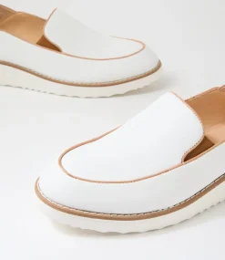 Women TOP END Loafers|Flats-Orias White Dark Tan Leather Loafers