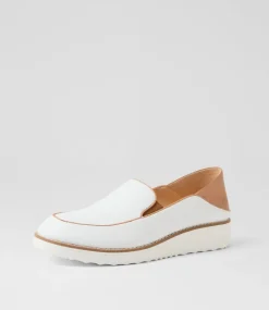 Women TOP END Loafers|Flats-Orias White Dark Tan Leather Loafers
