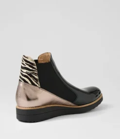 Women TOP END Boots|Wedges-Osiel Black Metallic Zebra Patent Multi Ankle Boots