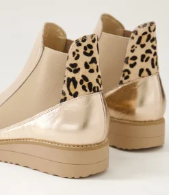 Women TOP END Boots|Wedges-Osiel Cappuccino Nude Leopard Patent Multi Chelsea Boots