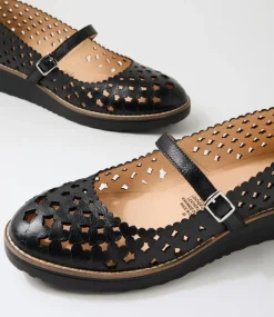 Women TOP END Mary Janes|Flats-Ostepp Black Leather Flat Shoes
