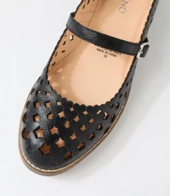 Women TOP END Mary Janes|Flats-Ostepp Black Leather Flat Shoes