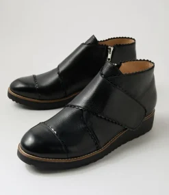 Women TOP END Boots-Otting Black Patent Trim Leather Ankle Boots