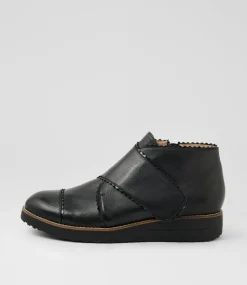 Women TOP END Boots-Otting Black Patent Trim Leather Ankle Boots