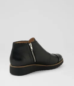 Women TOP END Boots-Otting Black Patent Trim Leather Ankle Boots