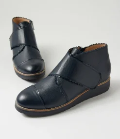 Women TOP END Boots-Otting Navy Leather Patent Ankle Boots