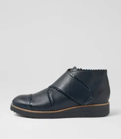Women TOP END Boots-Otting Navy Leather Patent Ankle Boots