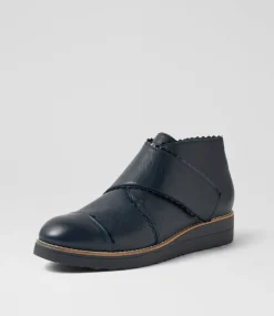 Women TOP END Boots-Otting Navy Leather Patent Ankle Boots