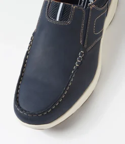 COLORADO Casuals-Oust Navy Leather Flat Shoes