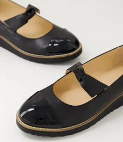 Women TOP END Flats-Ovello Black Patent Leather Ballet Flats