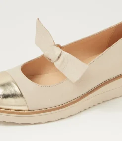 Women TOP END Flats-Ovello Pale Gold Vanilla Leather Ballet Flats