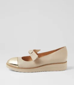 Women TOP END Flats-Ovello Pale Gold Vanilla Leather Ballet Flats