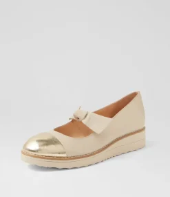 Women TOP END Flats-Ovello Pale Gold Vanilla Leather Ballet Flats