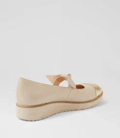 Women TOP END Flats-Ovello Pale Gold Vanilla Leather Ballet Flats