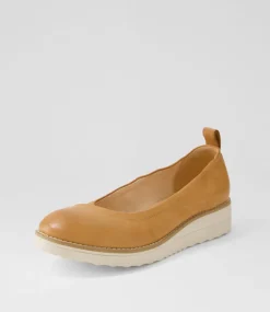Women TOP END Loafers|Wedges-Oxsson Tan Almond Tumble Leather Ballet Flats