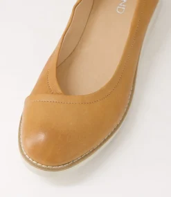 Women TOP END Loafers|Wedges-Oxsson Tan Almond Tumble Leather Ballet Flats