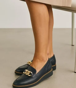 Women TOP END Loafers|Wedges-Ozama Navy Leather Loafers