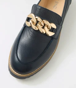 Women TOP END Loafers|Wedges-Ozama Navy Leather Loafers