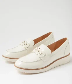 Women TOP END Flats-Ozamas Ivory Patent Leather Flat Shoes