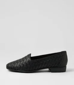 Women SUPERSOFT Comfort|Loafers-Padmas Black Weave Leather Loafers