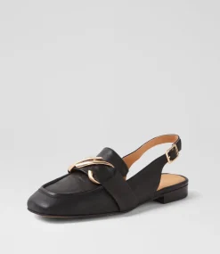 Women TOP END Flats-Pallies Black Leather Flat Shoes