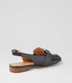 Women TOP END Flats|Loafers-Pallies Navy Patent Leather Flat Shoes