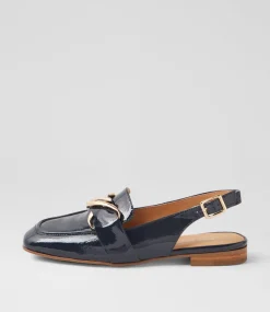 Women TOP END Flats|Loafers-Pallies Navy Patent Leather Flat Shoes
