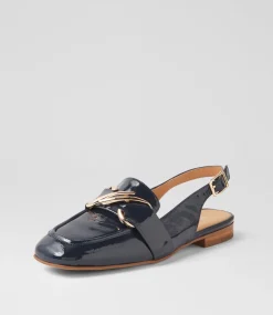 Women TOP END Flats|Loafers-Pallies Navy Patent Leather Flat Shoes
