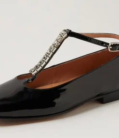 Women TOP END Flats-Pander Black Silver Patent Jewels Flat Shoes