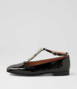 Women TOP END Flats-Pander Black Silver Patent Jewels Flat Shoes