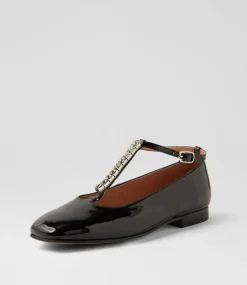 Women TOP END Flats-Pander Black Silver Patent Jewels Flat Shoes