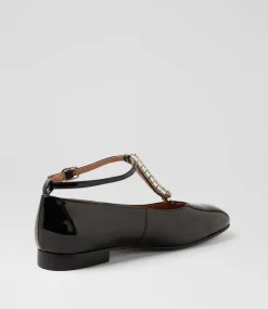 Women TOP END Flats-Pander Black Silver Patent Jewels Flat Shoes
