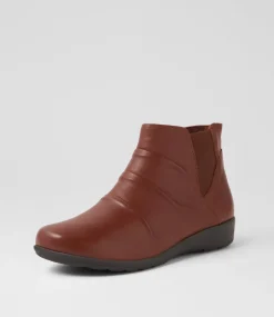 Women SUPERSOFT Boots|Comfort-Panka Cognac Leather Elastic Ankle Boots