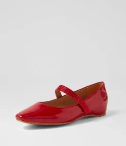 Women SUPERSOFT Flats|Comfort-Parti Red Patent Leather Flat Shoes