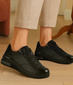 Women SUPERSOFT Sneakers|Wedges-Pattie Black Leather Sneakers