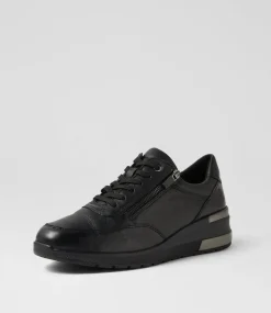 Women SUPERSOFT Sneakers|Wedges-Pattie Black Leather Sneakers