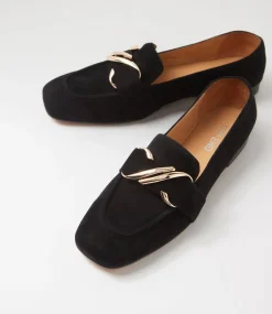 Women TOP END Flats|Loafers-Paydie Black Suede Loafers