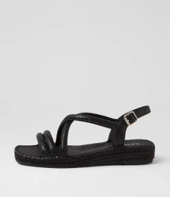 Women SUPERSOFT Comfort|Flats-Peacest Black Leather Sandals