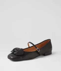 Women TOP END Flats|Mary Janes-Pelo Black Leather Flat Shoes