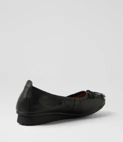 Women SUPERSOFT Comfort|Flats-Phillipe Black Leather Flat Shoes