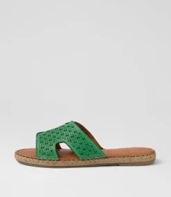 Women DIANA FERRARI Flats|Sandals-Piksy Emerald Leather Slides