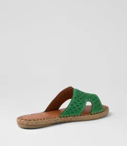 Women DIANA FERRARI Flats|Sandals-Piksy Emerald Leather Slides