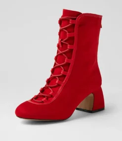 Women I LOVE BILLY Boots|Heels-Pimmie Red Microsuede Heels