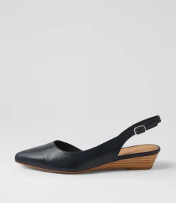 Women DIANA FERRARI Flats-Pleeza Navy Natural Leather Flat Shoes